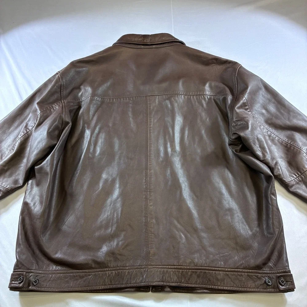 Polo Ralph Lauren Mens XXL Brown Leather Harrington Jacket Houndstooth Lining